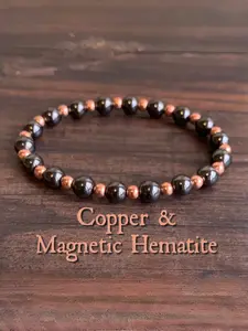 Grounding Protection Bracelet 4mm|6mm|8mm Natural Hematite & Copper Beads Handmade Beads, Chakra Jewelry Spiritual Power Induction Money Prosperity Vintage Bohemian Premium Accessories, Gorgeous Gift for Lovers, Handmade Copper Bracelets, Beaded Bracelet