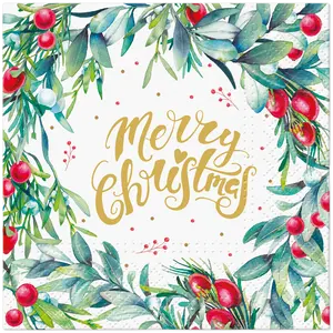 Merry Christmas Floral Cocktail Napkins