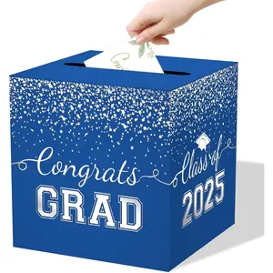 Graduation Card Box, 2025 Graduation Party Decorations, Foldable  Card Boxes &  Card Boxes Holder, Blue &  Foil Design for Grad Parties