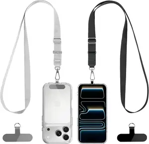Phone Lanyard 2 Pack-2× Adjustable Neck Strap,2×Patches,Universal Multifuctional Lanyards Compatible with Most Smartphones(Black+Gray) CACOE