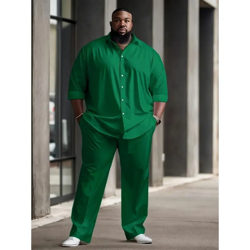 Men's Plus Size Casual Suit Set - Polyester Lapel Shirt with Slight Stretch, Solid Color Woven Bottoms, Men's Tactical Cargo Work Pants Women's Lace Zipper Shapewear Romper Men's Plus Size Casual Suit Set - Polyester Lapel Shirt with Slight Stretch, Solid Color Woven Bottoms, Men's Tactical Cargo Work Pants Women's Lace Zipper Shapewear Romper