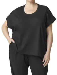HUE Women�s Casual Basic Lounge T-Shirt, Black - Boxy Short Sleeve,