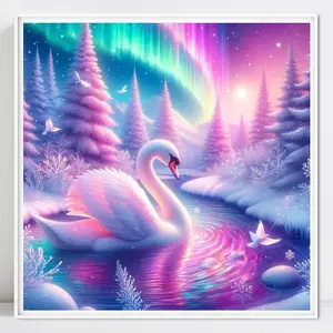 Swan Lake Pattern DIY Diamond Arts Colorful Painting Kit without Frame, 5D Diamond Decor Painting by Numbers Kit, DIY Wall Art Decor
