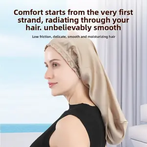Silk Sleep Cap 16 Momme Silk Long Hair Hat Wooden Trim Long Tube Hat Home Hair Care Hat, Soft and Comfortable Nightcap for Women Sleeping Cap Hair Care Wrap