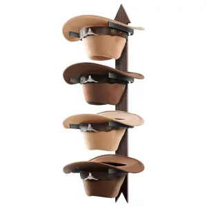 Cowboy Hat Rack Wall Mount - Wooden Western Rustic Metal Hanger With Arrow Sign Board - Holds up to 4 Hats, Fedora, Sun Hats (1 Pack)