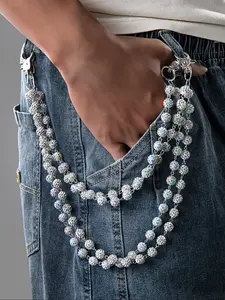 Unisex Hip Hop Style Colorful Zircon Ball Layered Pants Chain, Bling Chain, Simple Versatile Body Chain for Men & Women, Trendy Streetwear Accessory