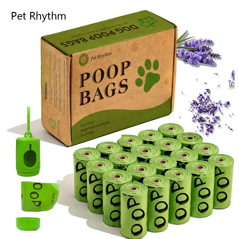Epi Biodegradable Pet Waste Bags, Thickened Eco-Friendly Material, Lavender Scented, Includes Dispenser, Portable Outdoor Small Pets Poop Bag Set