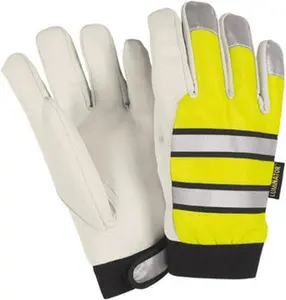 MCR Safety Size L (9) Grain Goatskin Cold Protection High Visibility Work Gloves For Work & Driver, Uncoated, Hook & Loop Cuff, Full Fingered, Lime Green/Silver/Black/Orange, Paired 968L