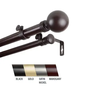 212 MAIN Central Design Globus 1 in. Double Curtain Rod with Curtain Rod Bracket, 66-120 in. - Mahogany