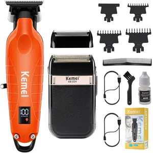 KEMEI Hair Trimmer for Men Professional & Waterproof Foil Shaver with Replaceable Foil Mesh, Zero Gapped Hair Clippers, Cordless Electric Razor for Men, Mens Grooming Shaving Kit, KM 2024, KM 2293 Orange