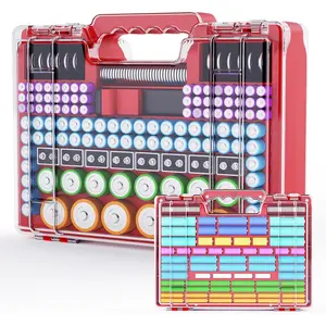 Organizer Storage Holder Box Case with Tester, Stores & Protects Up to 260 , Double-Clear Locking Lid, Holds  AAA C D and More (Not Includes  Pack) - Red