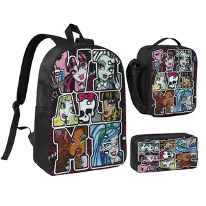 Monster High 3 in 1 Waterproof Backpack Set with Lunch Tote and Pencil Pouch for Kids Teens Sturdy Casual School Bag Daypack Ideal for Outdoor Camping Commute and Weekend Getaway