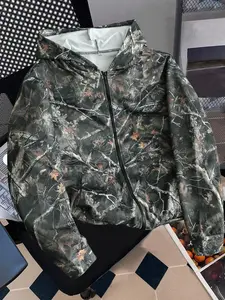 Women's Woodland Tree & Leaf Camouflage Zip-Up Hoodie, Windproof Casual Long-Sleeve Jacket with Pockets, Outdoor Daily Wear Outerwear