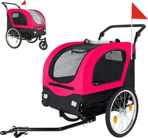 2-in-1 Bike Trailer & Pet Stroller for Dogs up to 110lbs – Foldable Pet Carrier Cart with Front Caster & 20" Air-Filled Wheels, Breathable Mesh & PVC Rain Cover, Red
