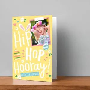 Custom Personalized Easter Bunny Card (5x7 inch) – “Hip Hop Hooray” Design with Your Photo | Make this Easter extra special with a cute, high-quality custom card that brings smiles, memories, and joy