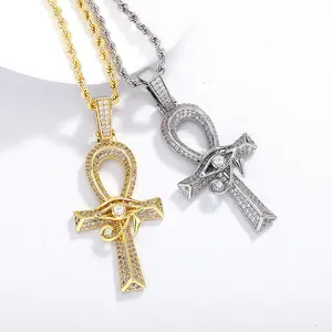 Eye of horus ankh cross pendant copper zircon retroeasiest for match jewelry necklace