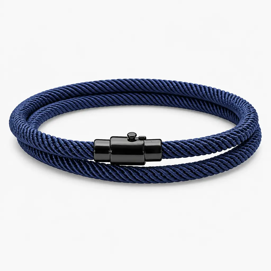 Men's Minimalist Double-Wrap Nylon Cord Bracelet Jewelry - Navy Blue Milan Rope Band Bracelets & Bangles, Matte Black Alloy Magnetic Clasp (0.59in), 40cm Unisex Wristband, Fray-Resistant Nautical Surf Accessory for Anniversary Daily Wear