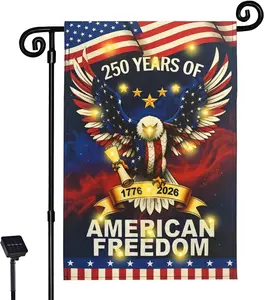 Lighted 250th Anniversary USA Garden Flag for Outside, Solar Led Double-sided Patriotic Banner with 1776-2026 250 Years of American Freedom Design for Independence Day, July 4th Decor (LED USA Eagle, 12 x 18 Inch)