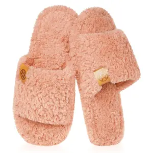 Fuzzy Open Toe Slippers for Women Soft Memory Foam Indoor House Shoes Slip On Cozy Bedroom Slippers Ladies Lightweight Non-Slip Home Slides