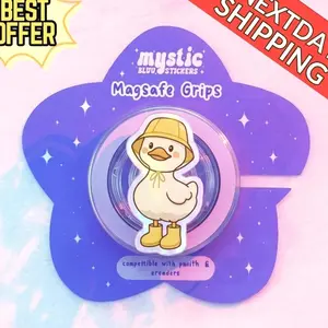 Kawaii Duck Magnetic Phone Grip – Cute Yellow Boots & Hat, Fall Season Design, Magsafe Phone Stand, Cute Animal Accessory