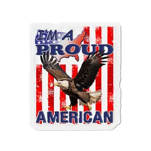 PROUD American Red White and Blue Flag with Bald Eagle fly. - BRAVE, FREEDOM, UNITY, JUSICE, DREAM Die-Cut Magnets.