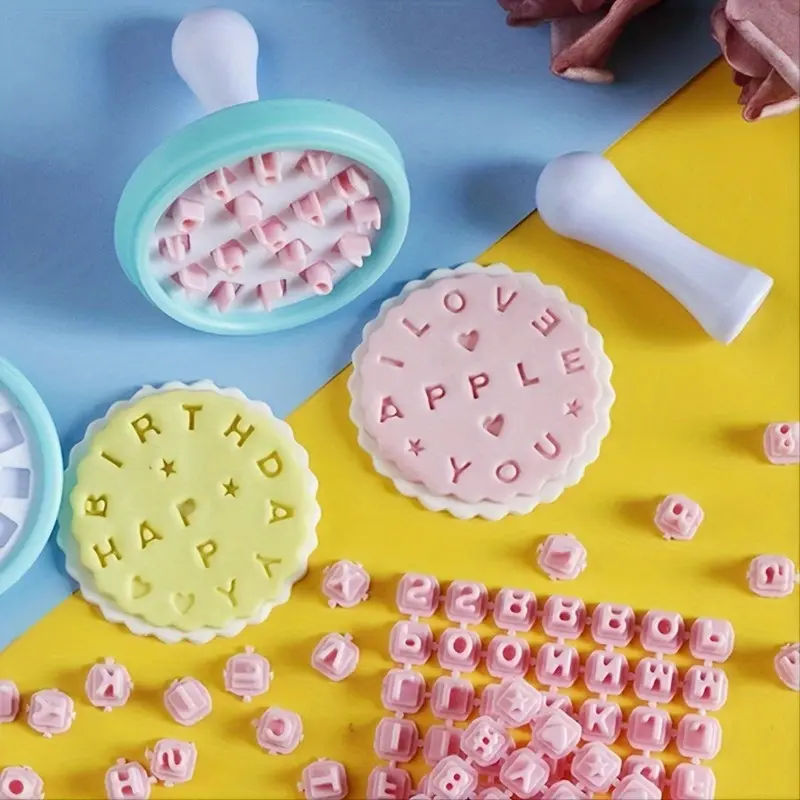 Customizable Alphabet Cookie Stamp Set - Create Unique Cookies with Interchangeable Letters and Symbols - DIY Biscuit Cake Molds for Creative Cookie Decorating - Pastry Decorating Tools