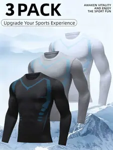 Men's 3-Piece Athletic Set: Lightweight Summer T-Shirts, High-Stretch Breathable Gym Wear, Stylish Striped Design, Slim-Fit Running Gear, Quick-Drying and Moisture-Wicking Fabric. long sleeve