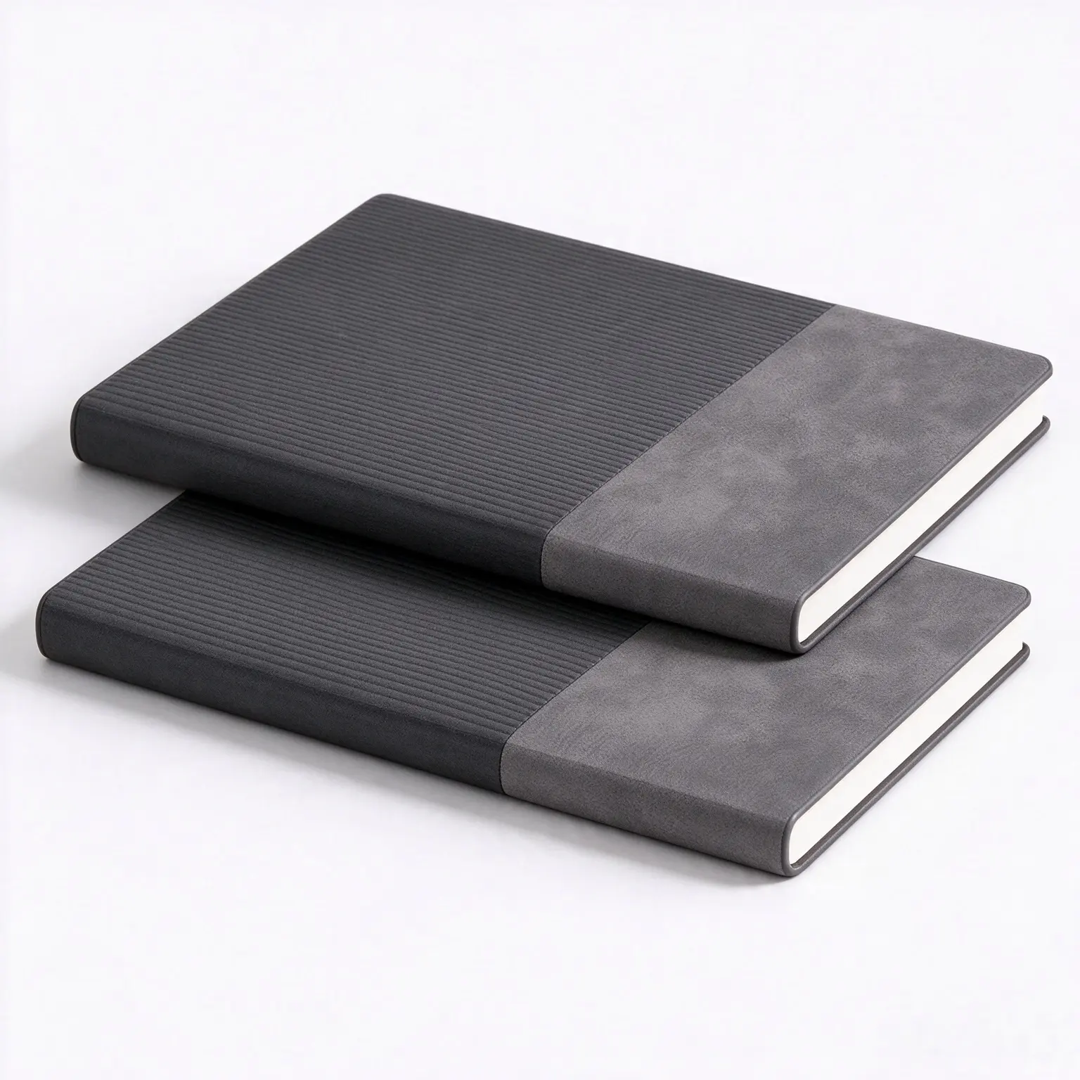 Gray A5 Spliced Leather Notebook 2 Pack, 5.7 x 8.3 Inch, 200 Pages Cream Paper, Soft Flexible PU Cover with Same-Color Edge Spray & Wax Sealed Binding, Business Journal Notepad for Office School board