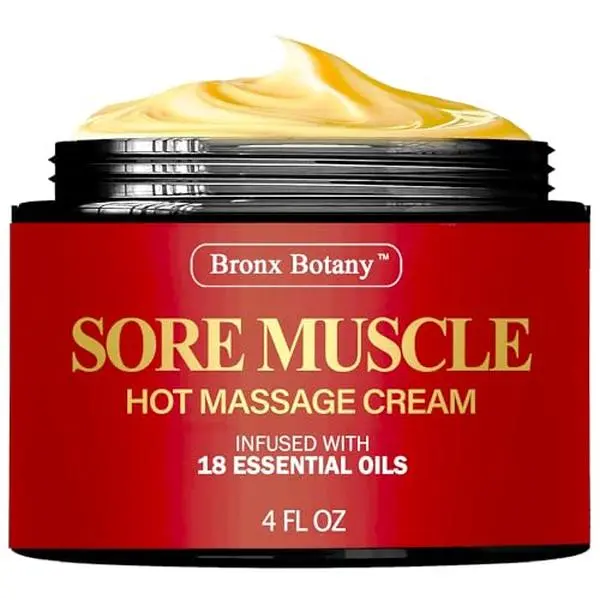 Sore Muscle Cooling Hot Massage Cream 4 fl oz - Infused with Natural Essential Oils + Aloe Vera Juice | Perfect for Before & After Workouts + Sports Activity