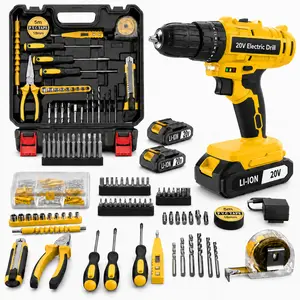 20V Electric Drill Driver Combo Kit - Heavy Duty Power Tool Set with 2 Rechargeable Batteries, 100+ Accessories, Perfect for Construction & Home Improvement Pink Cordless