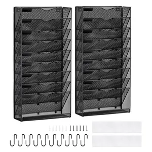 VEVOR File Wall Rack, Two-Piece 10 Pockets Mesh Wall File Holder, Wall Mounted Magazine Mail Paper Document Storage Folder, Metal Wall File Organizer with Nametag Label, for Office Home School