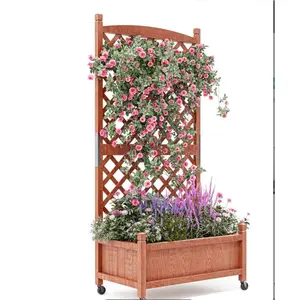 Garvee Wooden Brown  Planter Box with Wheels | Mobile Garden Planting Bed 75x33x150Cm for Patio & Yard (2-Piece Set)