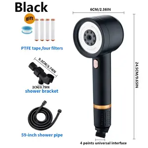 Filtered Shower Head with Handheld High Pressure Water Flow Multiple Spray Modes Power Wash for Hard Water ON/OFF Switch for Pets Bath Black 59-inch Pipe 4 Points Interface Massage Handheld Shower brush massaging outdoorfun blaster bean