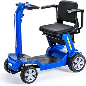 Foldable 4-Wheel Mobility Scooter for Adults & Seniors (Blue/Yellow), 300W Electric Scooter with Detachable Armrests, Anti-Tip Wheels, Headlight & Taillight, 300lbs Capacity