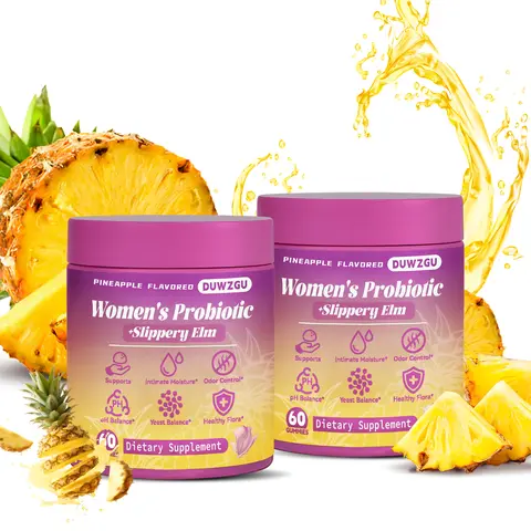Feminine Probiotic Gummies - Pineapple Flavor, 60 Count, Prebiotic & Probiotic Blend with Slippery Elm, Daily Dietary Supplement for Women's Wellness