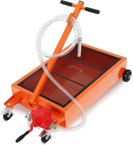 15/20GAL Oil Drain Pan, Metal Oil Change Pan Cart with 8FT Hose and Folding Handle, Durable and Portable for Cars SUVs Trucks Buses RVs