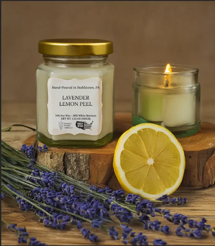 Lavender Lemon Peel Wooden Wick Candle | Beeswax & Tallow | Hand-Poured Farm Candle