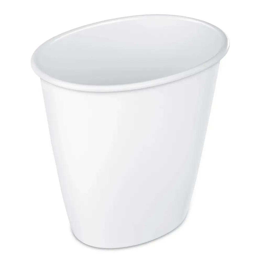 Compact 1.5 Gallon Oval Vanity Trash Can - White for Bathroom or Small Spaces