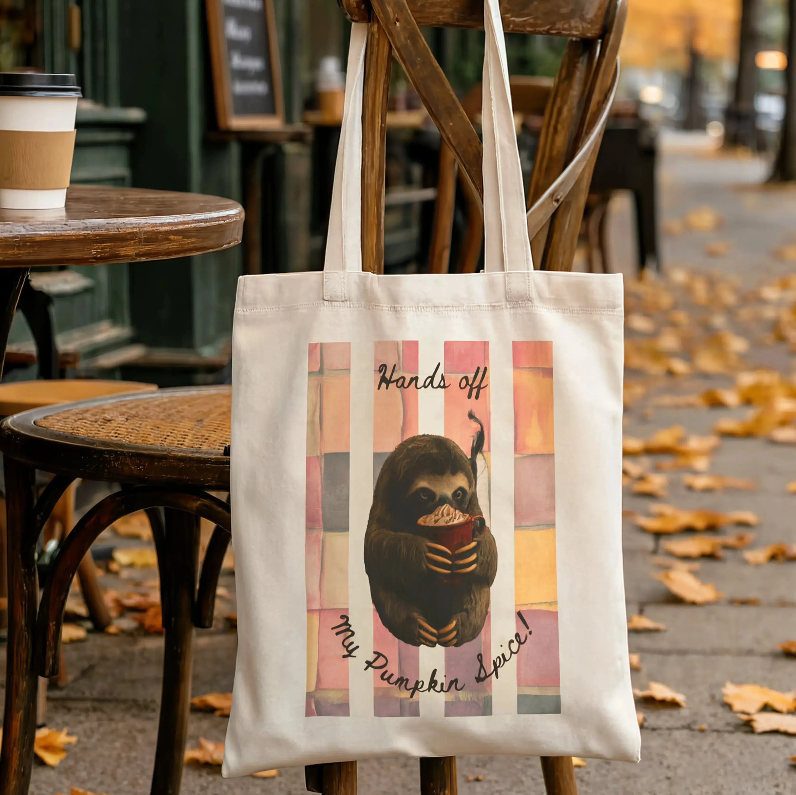 Hands Off My PSL Tote Bag – Cute Sloth Fall Canvas Tote