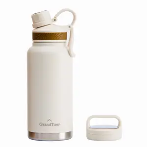 Insulated Travel Water Bottle with Two Handle Lids | 32oz/946ml - Ivory White