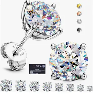 Moissanite Flat Back Stud Earrings | 925 Sterling Silver 18K White Gold Plated | Hypoallergenic Diamond-Look Earrings