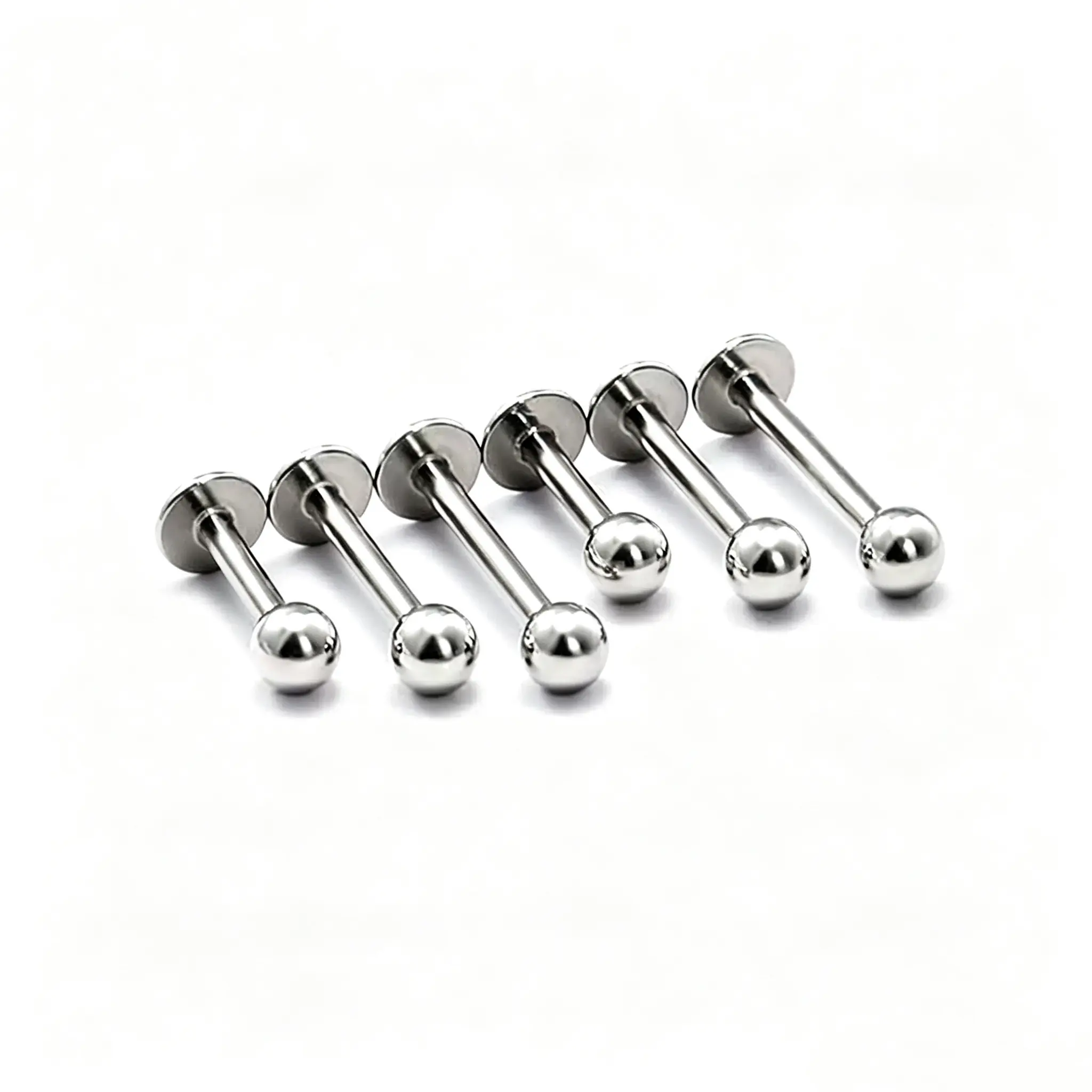 6PCS 16G Titanium Internally Threaded Ball Top Flat Back Studs Set Labret Rings Earring Studs