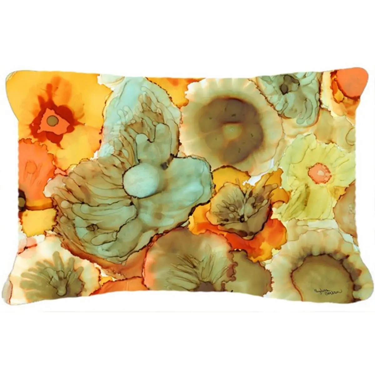 Abstract Flowers Teal & Orange Fabric Decorative Pillow