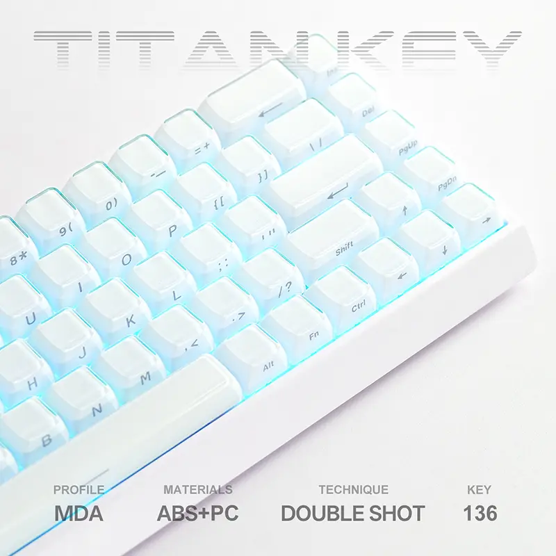 TITANNATION PC Plastic Crystal Jelly Translucent MDA Profile 136-Key Side-Carving Keycap Set, Keycaps Only (Keyboard Not Included)