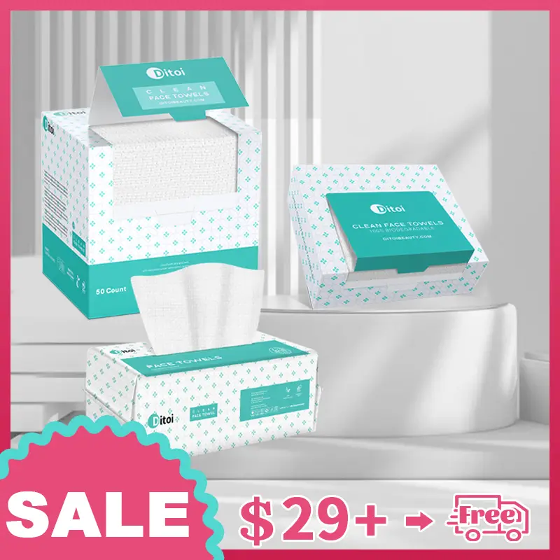 Ditoi Disposable Face Towels, Thick & Highly Absorbent Dry Wipes, Biodegradable Plant Fiber Single-use Bath Cloths, Durable Towelettes, Eco-Friendly O