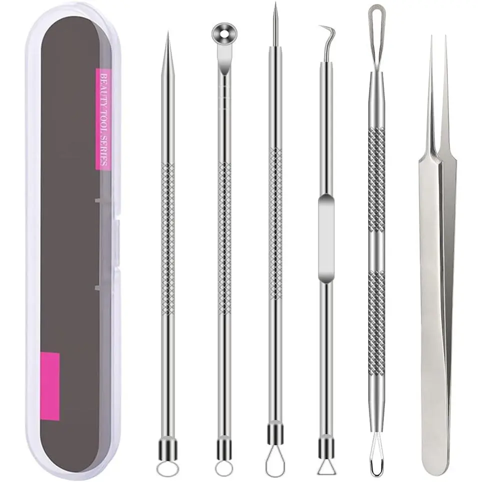 Pimple Popper Tool Kit, 6 Pcs Blackhead Remover Acne Needle Tools Set Removing Treatment Comedone Whitehead Popping Zit for Nose Face Skin Blemish Extractor Tool