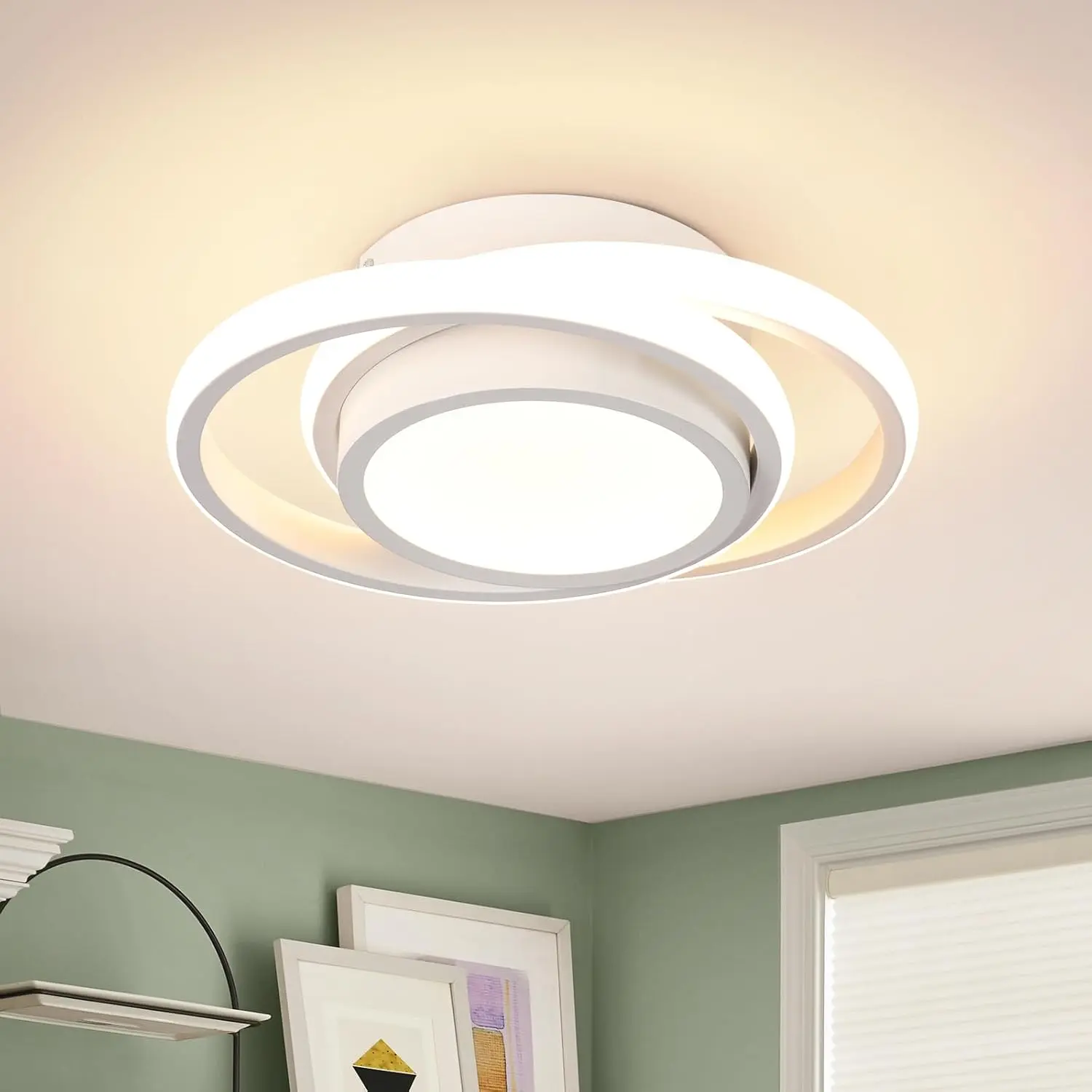 Modern 2-Ring Small LED Ceiling Light, 3 Color Modes Minimalist Flush Mount Close to Ceiling Light Fixture for Hallway Aisle Corridor Bedroom Kitchen