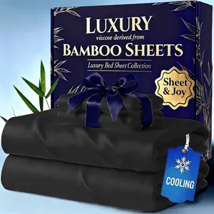2026-4-piece cool bamboo fiber bed sheet set, suitable for those who sleep in hot conditions, children, and offers luxurious soft bamboo fiber sheets, featuring a fitted sheet with deep pockets, flat sheet, and pillowcases, machine washable bedding