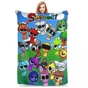 Sprunki Kids Flannel Blanket, Super Soft Cozy Throw Blanket for Couch & Bed, 50x60 Inch All-Season Bedspread, Lightweight Flannel Blanket, Birthday & Holiday Gift