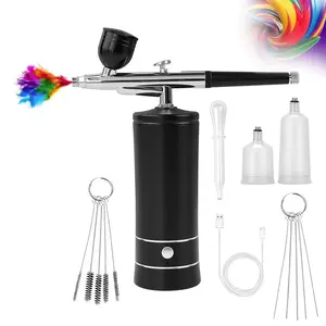 Electric Airbrush Kit with Compressor, Portable Rechargeable Airbrush Set, Handheld Airbrush Gun for Nail Art, Makeup, Painting and Cake Decor, Mini Airbrush Makeup Machine Kit for Home & Salon Use